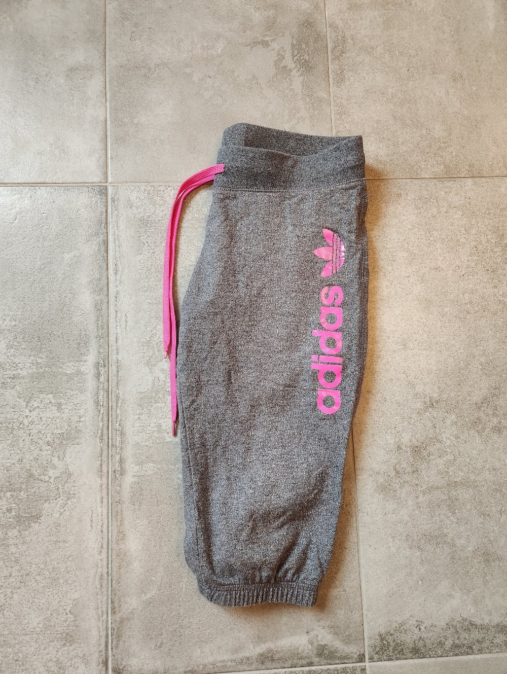 adidas Kids Gray Joggers with Pink Logo and Drawcord Medium Does Small